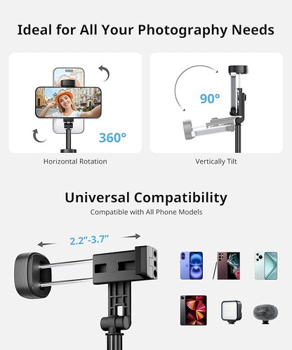 Selfie Stick Travel Tripod for iPhone Wireless Remote for Selfies, Extendable Selfie Stick for iPhone, iPhoneTripod for Video Recording, 60 inch, Black