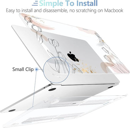 MEEgoodo Case for MacBook Air M4/M3/M2 13.6 inch 2025 2024 2022, Fit Model A3240 A3113 A2681, Compatible with MacBook Air 13 inch,Laptop Hard Shell Case with Keyboard Cover,Engraving Hand Drawn Floral