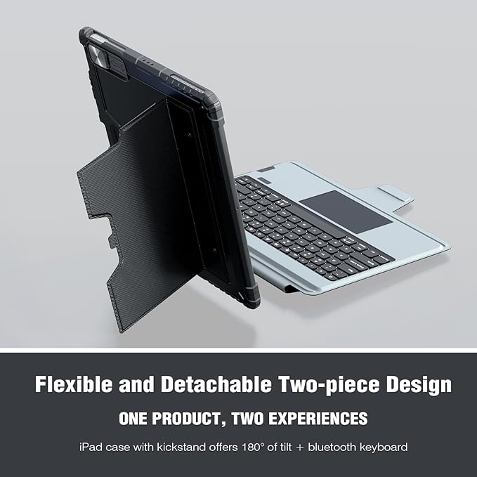 Nillkin for iPad A16 11th 10th Generation Case with Keyboard, Slide Camera Cover, Backlit Detachable Wireless Keyboard with Pencil Holder and Multi-Touch Trackpad for iPad (A16) 11th/10th Gen - Grey
