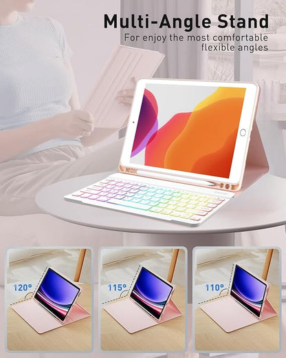 Keyboard Case for Galaxy Tab A8 10.5 Inch 2022, Slim Lightweight 7 Color Rainbow Backlight Detachable Magnetic Keyboard Cover with S Pen Holder,Black