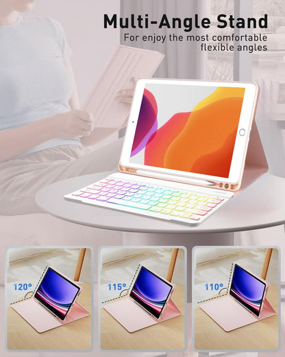 NUWONAYA Keyboard Case for Galaxy Tab S6 Lite 10.4 Inch 2024/2022/2020, Slim Lightweight 7 Color Rainbow Backlight Detachable Magnetic Bluetooth Keyboard Cover with S Pen Holder,Pink
