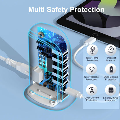 Charging Station for Multiple Devices Upoy, Multi USB Tower Hub with 5 USB+1 Type C Ports, USB C Charger Block Fast Charging for Apple/Samsung/Android Gadgets, Cute Home Office Desk Accessories