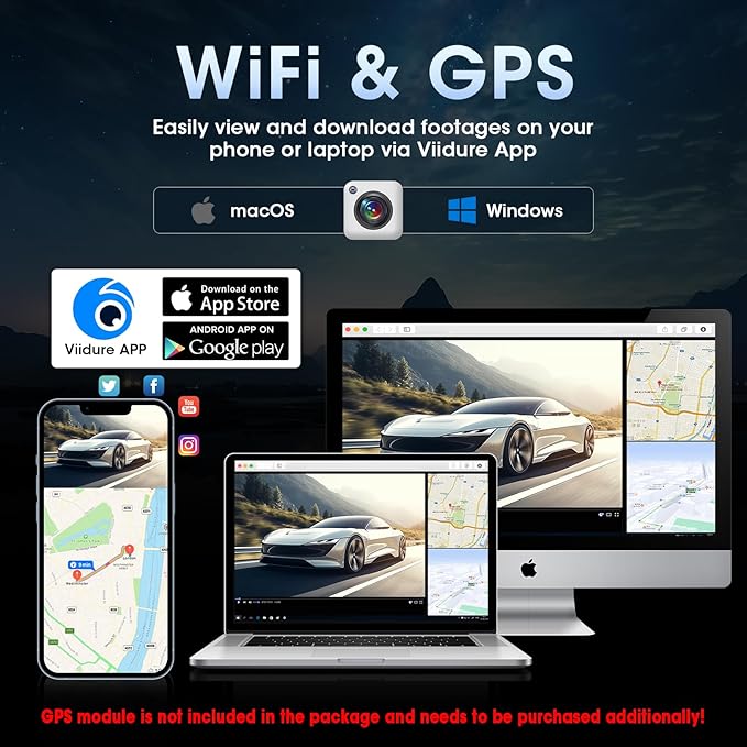 4K WiFi Rear View Mirror Camera 10’’ Mirror Dash Cam Front and Rear w Super Night Vision Dash Cam Mirror w 64G TF Card WiFi App Loop Recording G Sensor Waterproof Reversing Camera