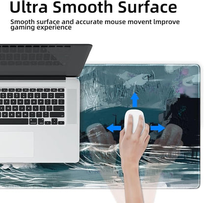 Galdas Gaming Mouse Pad XXL XL Large Long Extended Big Mousepad Non-Slip Rubber Keyboard Mouse Pad with Stitched Edges for Laptop Home Office (31.5x11.8x0.08 Inch) … (Ink Painting)
