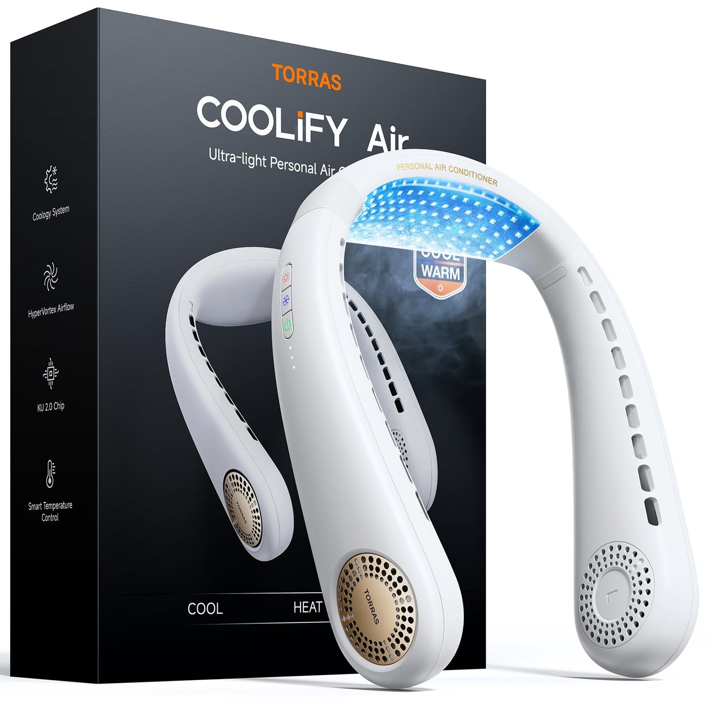 TORRAS COOLiFY Air 2026 Upgraded Neck Fan Air Conditioner, Dual-Airflow Pro Cooling, Ultra Light Portable Fan Rechargeable, Personal Cooling Fan Travel Essentials, Gift for Dad Father,White