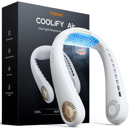 TORRAS COOLiFY Air 2026 Upgraded Neck Fan Air Conditioner, Dual-Airflow Pro Cooling, Ultra Light Portable Fan Rechargeable, Personal Cooling Fan Travel Essentials, Gift for Dad Father,White