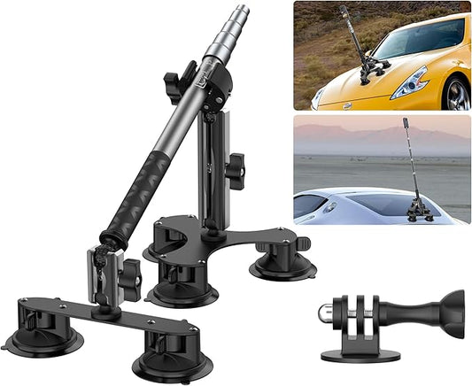 Taisioner 5-Suction Cup Car Mount for Insta360 X5/X4/X3/GO 3/GoPro Max - 59" Lockable Anti-Fall Selfie Stick,360° Action Camera Mount for DSLR/Vlog, 80km/h Stable for Road Trips (Indoor/Outdoor)