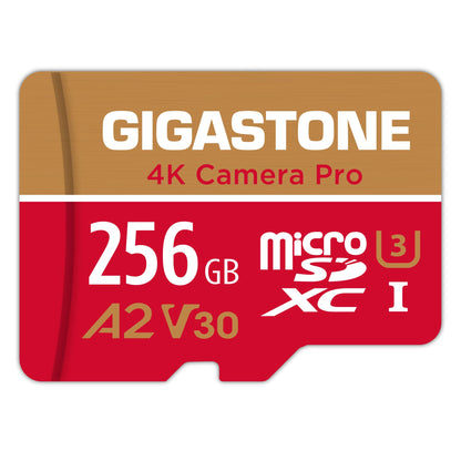 【5-Years Data Recovery】 GIGASTONE 256GB Micro SD Card, 4K Camera Pro, A2 V30 for Smartphone, Gopro, Action Cams, 4K UHD Video, Nintendo-Switch Compatible, Up to 100MB/s, UHS-I U3 C10 with Adapter