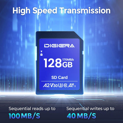 DIGIERA 128GB CS100 SDXC UHS-I Memory Card - up to 100MB/s, C10, U3, V30, 4K UHD, SD Card for Computers, Digital Cameras, Home Theatre Devices, Car Navigation Systems (1 Pack)
