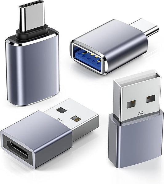USB to USB C Adapter 4 Pack, [USB-C to USB-A] & [USB-A to USB-C] Converter, Compatible with iPhone 17/16/15 Pro Max, MacBook Pro/Air, Samsung Galaxy S25/S24, Charger, Data Transfer, OTG Support