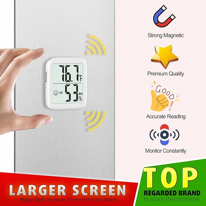 Antonki 2 Pack Room Thermometer for Home, Indoor Hygrometer Humidity Meter Gauge, Digital Temperature and Humidity Sensor Monitor for House, Terrarium, Incubator, Greenhouse - Battery Included