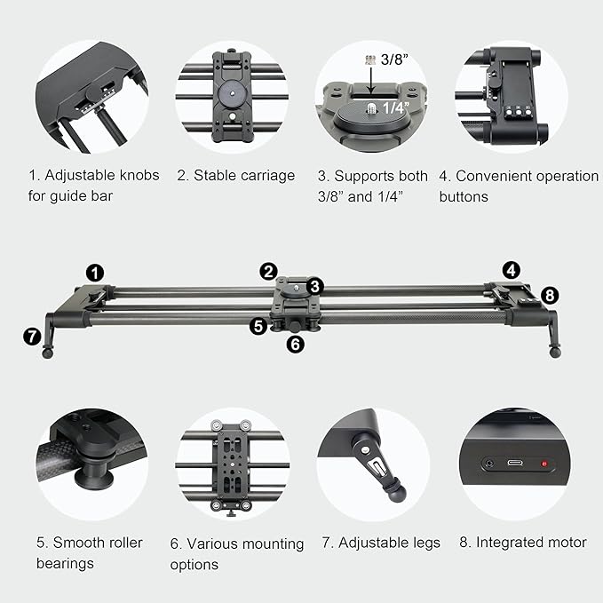 KONOVA G1 Motorized Camera Slider, Bluetooth App Controlled Motion Control Slider for DSLR & Mirrorless Cameras, Carbon Fiber Rail, Time Lapse, Stop Motion, Tracking & Panorama Shots (60cm (23.6"))