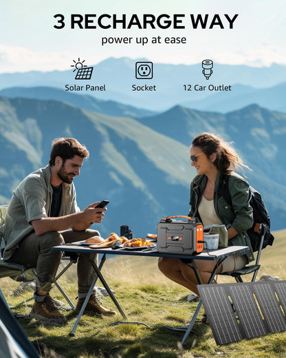 Portable Power Station, 146Wh 100W Solar Powered Power Bank with AC Outlet