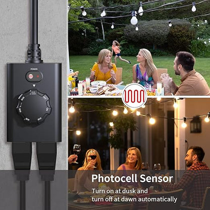 Minoston Outdoor Timer for Lights 2 Pack, Dusk Dawn Outdoor Timer Outlet 2, 4, 6, 8 Hour with 2 Grounded Outlets, Outdoor Light Timer Weatherproof for Halloween Christmas Light, ETL Listed, (MP41T)