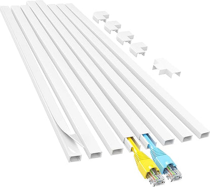 Yecaye Cord Hider, One-Cord Cable Concealer, Cord Covers for Wires on Wall, Easy Install Cable Management Kit for 2 Small Wires, Cables Raceway Home Office, W0.59in H0.4in, White