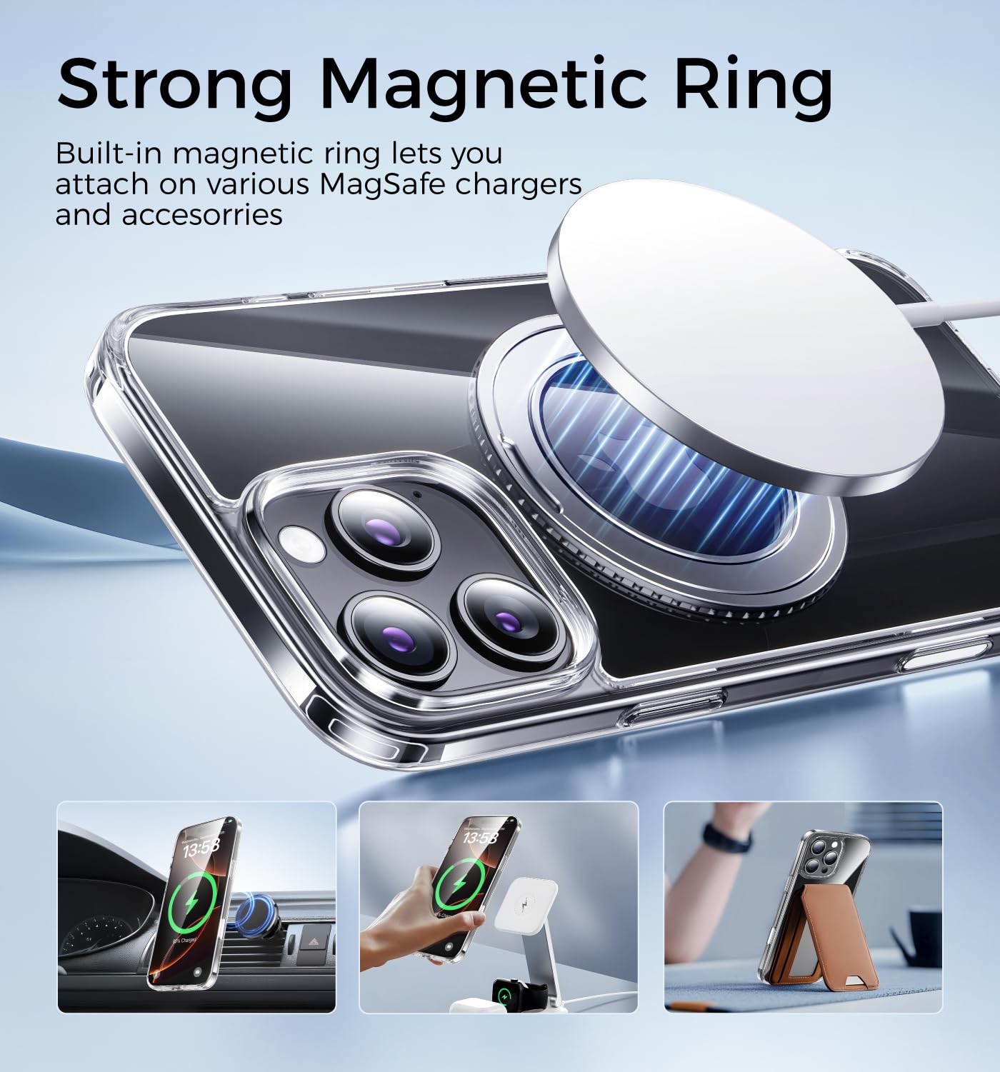 MAGIC JOHN 360° Rotatable Magnetic Invisible Stand for iPhone 16 Pro Case [Camera Control Button] [Compatible with MagSafe] 16FT Shockproof for iPhone 16 Pro Case 6.3'' with Kickstand, Clear