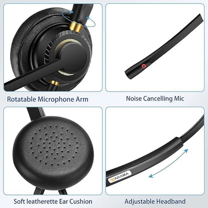 Arama USB Headset with Microphone for PC, Computer Laptop Headphones with Noise Cancelling Mic & Audio Controls for Home Office Business Skype UC Webinar Zoom