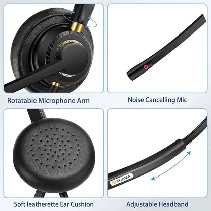 Arama USB Headset with Microphone for PC, Computer Laptop Headphones with Noise Cancelling Mic & Audio Controls for Home Office Business Skype UC Webinar Zoom