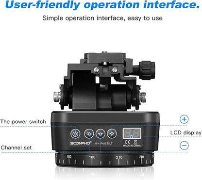Soonpho M4 Motorized Rotating Panoramic Tripod Head, Remote Control 360° Pan Tilt Head with Mobile Phone Clip for DSLR Cameras, Camcorders, Smartphones, Tripod