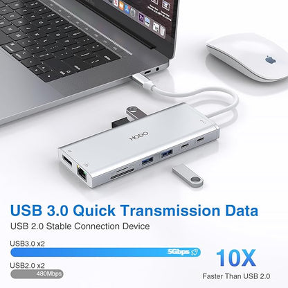 USB C Docking Station Dual Monitor HDMI for HP, Laptop Docking Station 3 Monitors Triple Display USB C Hub Adapter to 2 HDMI 4K,DP,Ethernet,6 USB,PD,SD/TF, Audio, USB C Dock 14 in 1 for Surface