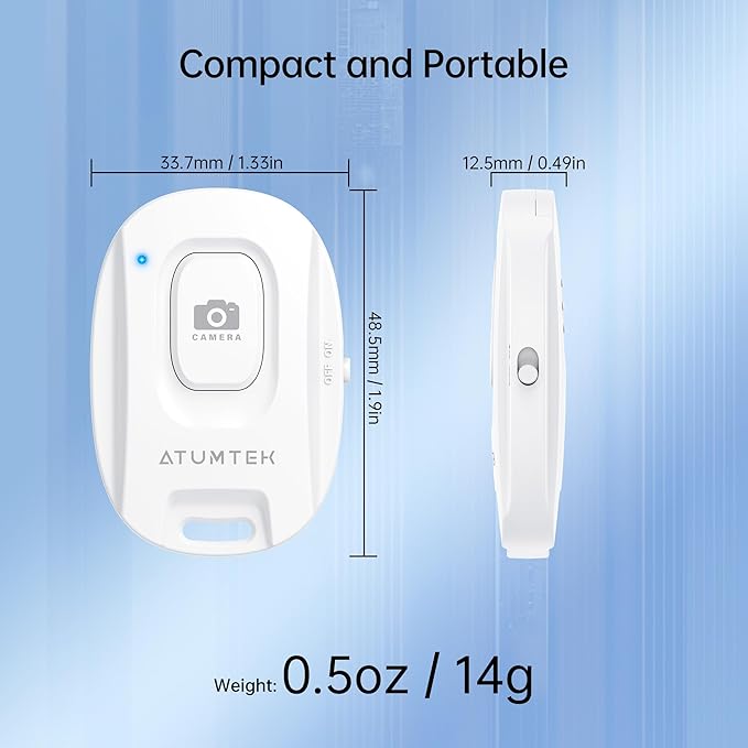 ATUMTEK Camera Remote Shutter for iPhone and Android Smartphones (2 Pack), Wireless Phone Remote Control Selfie Button for Photos and Videos (Bluetooth 5.2), Wrist Strap Included, White