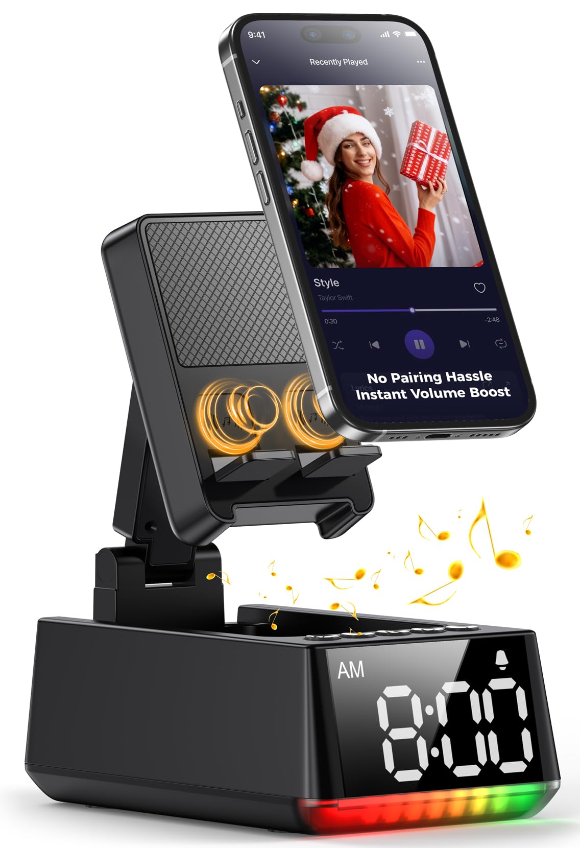 Bluetooth Speaker Birthday Gift for Men:Induction Cell Phone Stand Black