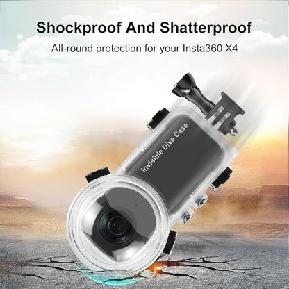 PULUZ 50m/164ft Invisible Dive Case for Insta360 X4 Underwater Waterproof Diving Housing Cover Protective PC Sealed Shell Photography Housings with Bracket Action Camera Accessories
