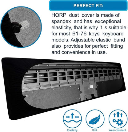 HQRP Elastic Dust Cover w/Bag compatible with Casio LK-265 LK265 LK-280 LK280 WK-6600 WK6600 WK-7600 WK7600 WK-245 WK245 Electronic Keyboards Digital Pianos