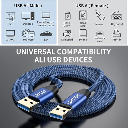USB to USB Cable 20FT,Durable Braidedfor USB 3.0 Male to Male Type A to Type A Cable Data Transfer Compatible with Hard Drive, Laptop, DVD Player, TV, USB 3.0 Hub, Monitor, Camera, Set Up Box and More