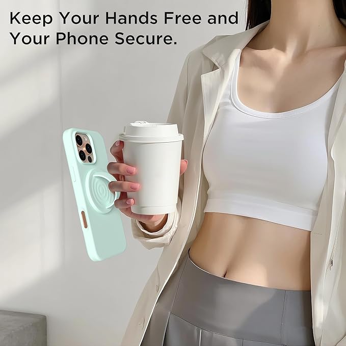 Magnetic Phone Ring Grip Holder, Silicone Finger Loop Grip, Compatible with MasSafe, Back of Phone for iPhone Pro Max/Plus/16/15/15/14/13/12 Series, Mint Green