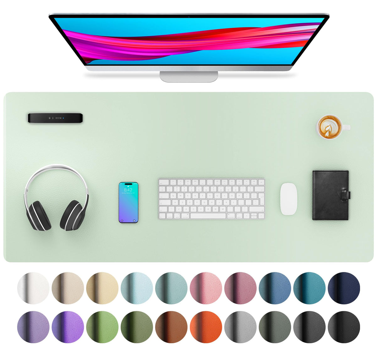 Aothia Leather Desk Pad Protector, Mouse Pad, Office Desk Mat, Non-Slip PU Leather Desk Blotter, Laptop Desk Pad, Waterproof Desk Writing Pad for Office and Home (Gray,36" x 17")