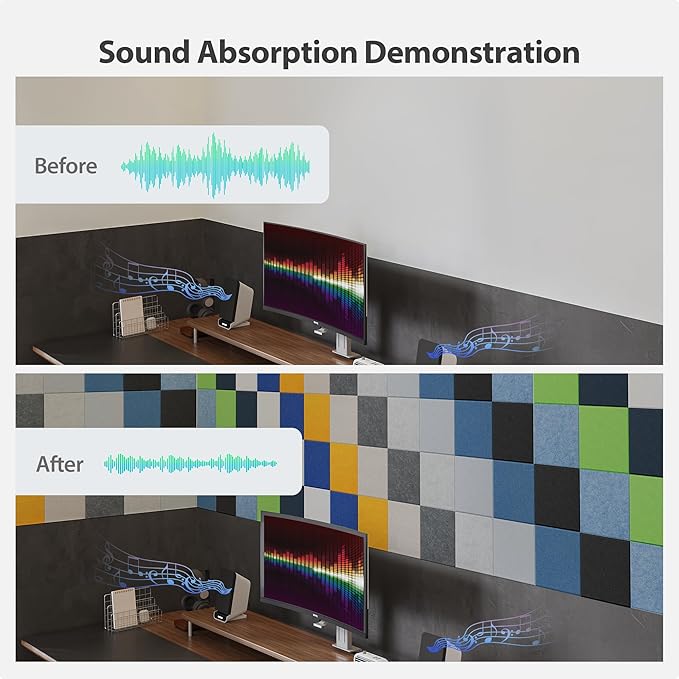 12 Pack Acoustic Panels Self Adhesive Sound Proof Foam, High Density Sound Acoustic Panel, 12X12X0.4 Inch Square Panels in Home, Office, Reccording Room, Studio,and more(Blue Gray)