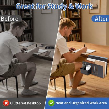 LUKETURE 2 Tier Desk Side Storage, No Drill Laptop Mount with Pen Holder