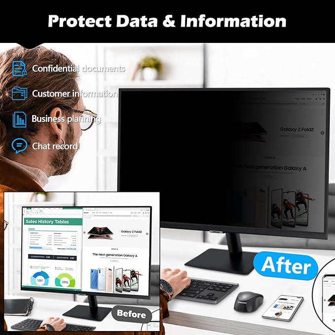 FILMEXT [2-Pack 23.8 in. Computer Privacy Screen Filter and Shield, Anti-Spy Blue Light Filter for 16:9 All-in-One/Frameless Monitors]