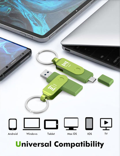 MOSDART 256GB USB C & A 3.2 150MB/s Dual Flash Drive with Keychain, Green
