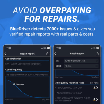 BlueDriver OBD2 Scanner Bluetooth, No Subscription, ABS SRS TPMS
