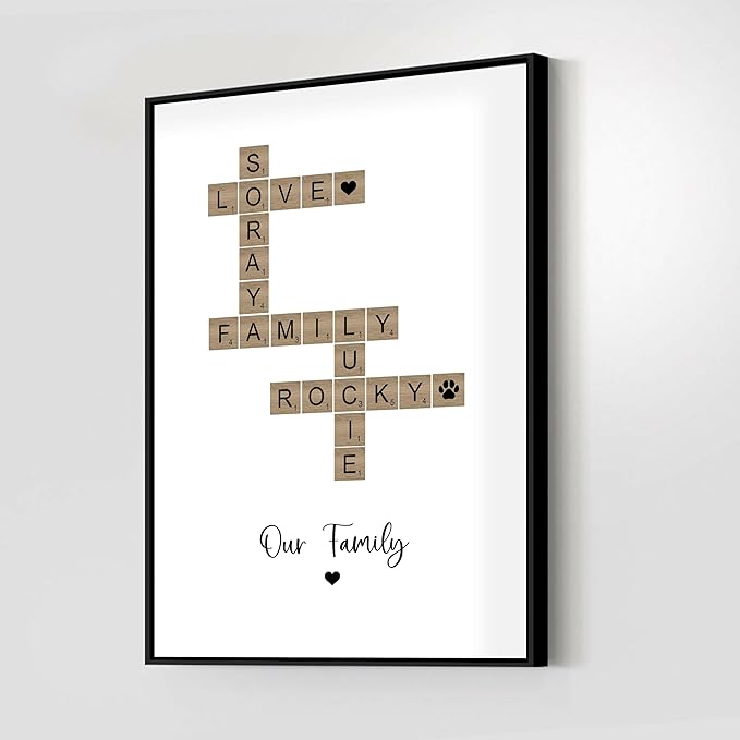 Personalized Family Crossword Scrabble Poster Canvas with Name, Custom Family Scrabble Print, Scrabble Picture with Names, Last Name Sign, Name Crosswords Puzzle Art Family Gifts, Christmas Gifts