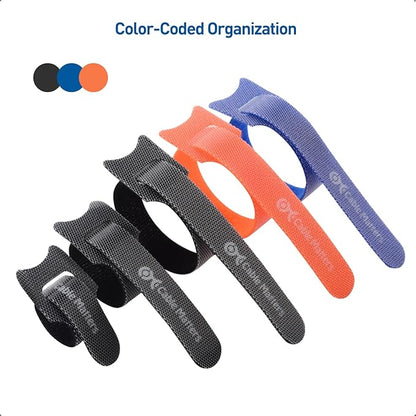 Cable Matters 100-Pack Hook-and-Loop Reusable Cable Ties, Sizes 4", 6", 8" with 42 lbs Tensile Strength - Multi-Color Cable Straps, Cord Organizers, Cord Management Ties