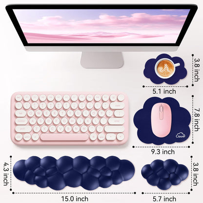 Sushret Cloud Wrist Rest for Computer Keyboard and Mouse Pad Set, Dark Blue