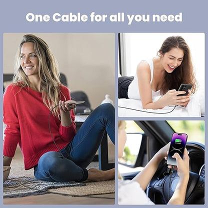 100W USB C Multi Charging Cable, USAMS 6.6FT 5-in-1 5A Fast Sync Charger Adapter Nylon Braided Type-C Cable for Laptop/Tablet/Phone and More