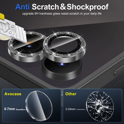Avocase for Samsung Galaxy Z Flip 7 Camera Lens Protector, Individual Metal Ring Tempered Glass Lens Cover, [Strong Adsorption] Scratch Resistant Ultra-Thin HD Clear Lens Cover, 1 Set-Black Sparkly