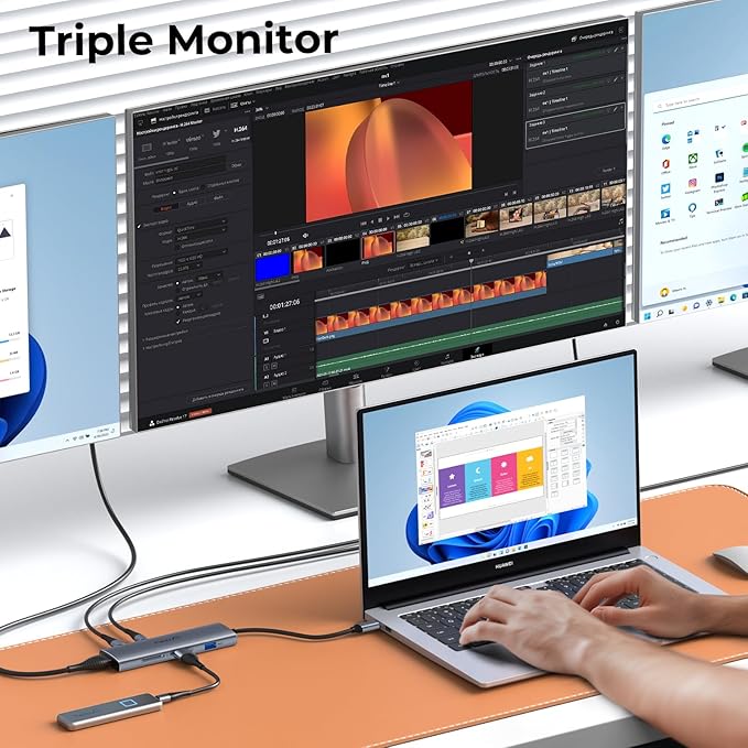 USB C to USBC Hub Dual/Triple Monitor, USBC Splitter 4K@30-60Hz with HDMI, 6 * 10Gbps, 100W PD, SD4.0, Full-Function Type C Port, Docking Station for Windows, Chromos Laptops, with USBC Video Cable