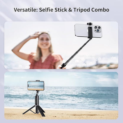 ATUMTEK Selfie Stick Tripod, Extendable 3 in 1 Aluminum Bluetooth Selfie Stick with Wireless Remote and Tripod Stand for iPhone 16/15/14/13/12/11/11 Pro/XS Max/XS/XR/X/8/7, Samsung Smartphones, Black