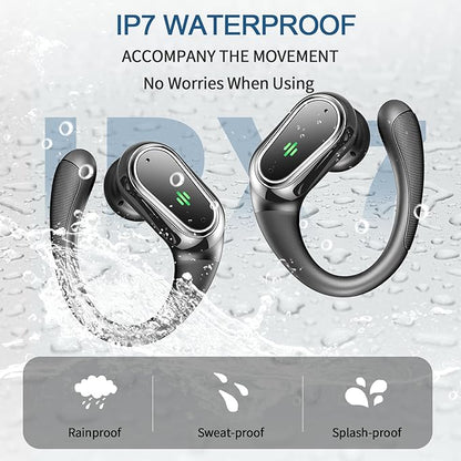 Wireless Earbuds, 2025 Bluetooth 5.4 Headphones Sport, 50Hrs HiFi Stereo Deep Bass Over-Ear buds with ENC Noise Cancelling Mic, IP7 Waterproof & LED Display Earphones with Earhooks for Workout/Running
