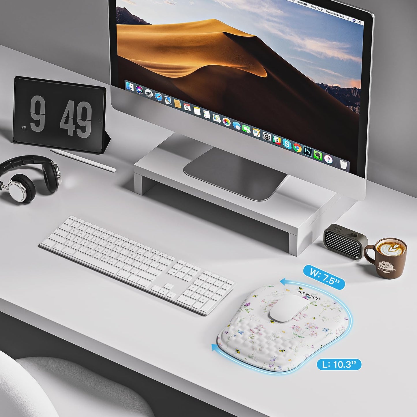 Aszqvd Ergonomic Mouse Pad with Wrist Support, White Mousepad for Desk