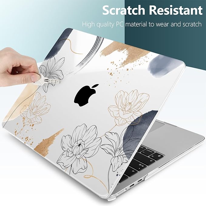 TWOLSKOO Compatible with M4 MacBook Air 15 inch Case 2025-2023 Released Model M4 A3241 M3 A3114 M2 A2941, Plastic Hard Shell & Screen Protector & Keyboard Cover & Trackpad Film, Florals X450