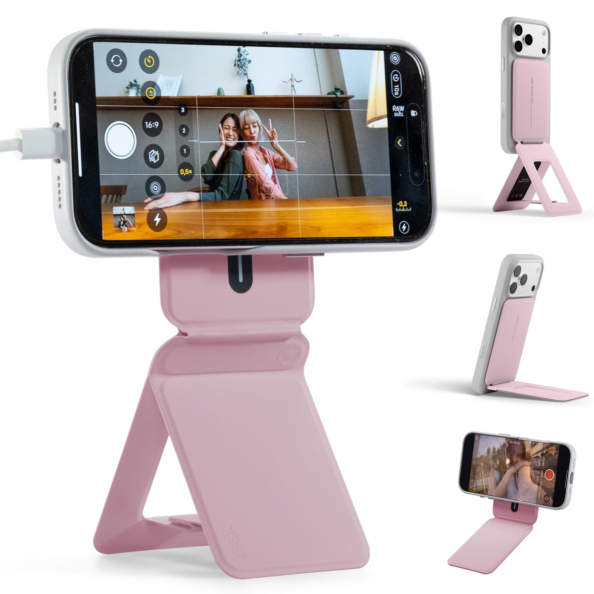 MOFT Phone Stand, Magnetic Phone Tripod Stand Stain-Resistant MOVAS Leather & Angle Adjustment & Strong Magnets Tripod for iPhone 18 Pro & 18 Pro Max & 17-12 Series (Included Metal Ring)-Sunset