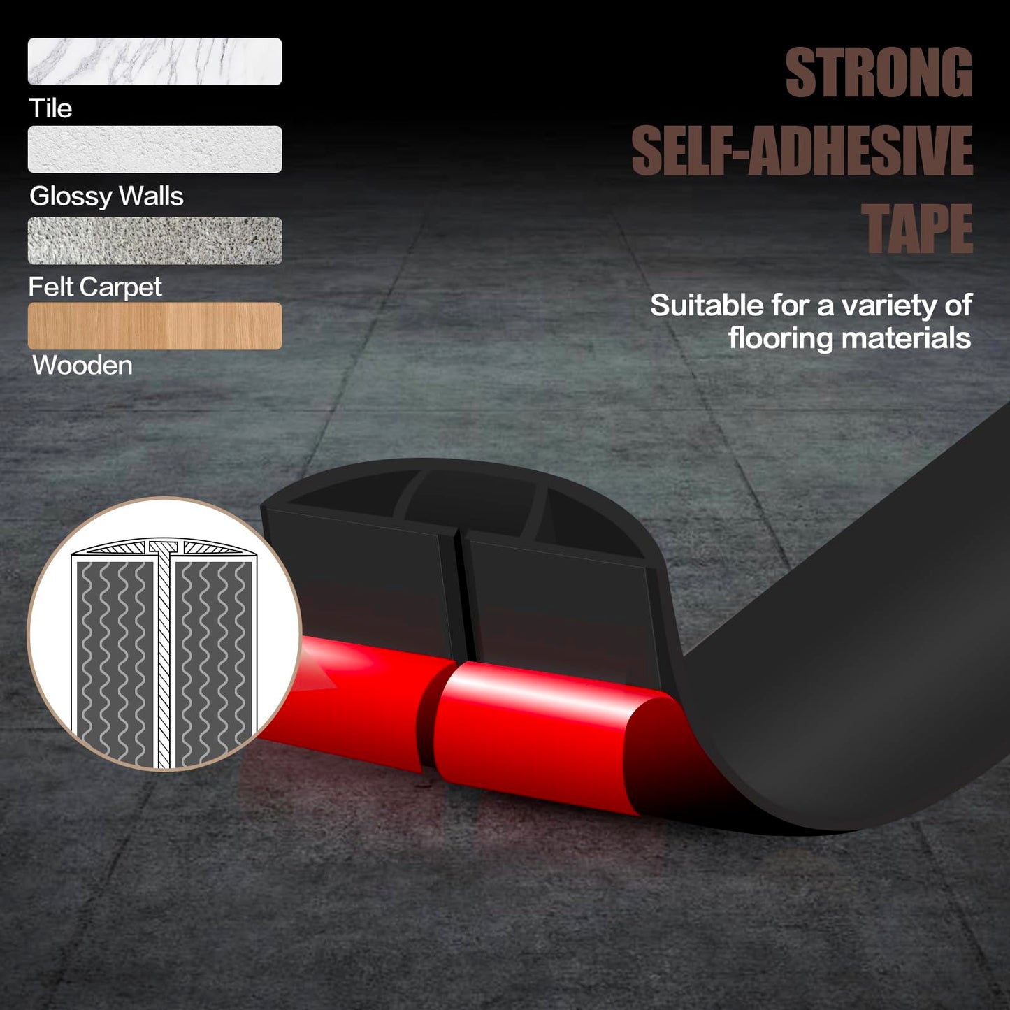 Floor Cord Cover Self Adhesive Cord Hider,10FT Cable Management, Extension Strip Protector for Wires, Prevent Cable Trips for Offices, Gyms, Exhibitions Cavity:0.47"(W) x 0.35"(H) Black
