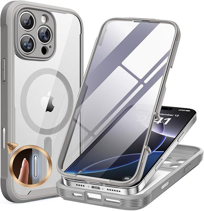 Miracase for iPhone 16 Pro Max Case 6.9'', [Bubble Free] Full-Body Phone case with Built-in Full Glass Screen &Lens Protector,Compatible with MagSafe,Drop Proof 16 Pro Max Cover, Grey