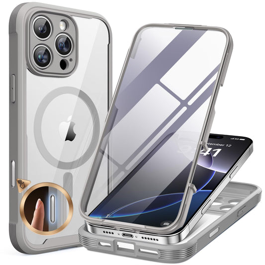 Miracase for iPhone 13 Case 6.1'',Full-Body Magnetic Clear Bumper Case with Built-in 9H Tempered Glass Screen Protector,Military Drop Protection Outdoor Phone Case — iPhone 16 Pro Max